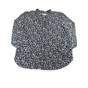 LOFT Blouse Women XL Leopard Print Black White Pink Button Down Long Sleeve Top